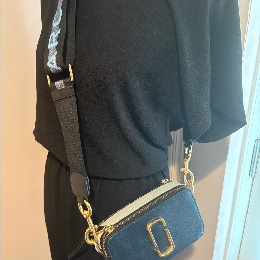 Marc Jacobs Navy and Cream Crossbody Camera Bag with Gold Hardware